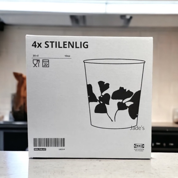 IKEA Glass, clear glass leaf patterned/green 10 oz NEW (4-PACK) - Picture 5 of 5